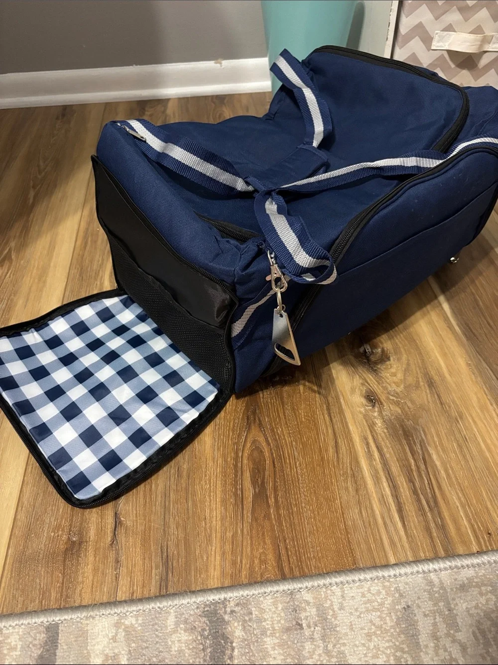Navy Travel Duffel Bag with Checked Interior (Cooler Insulation)
